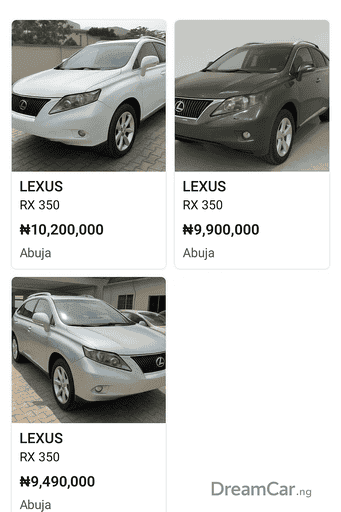 Screenshot collage of three different online listings for the same car model with prices