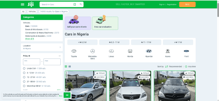 jiji car listing home page