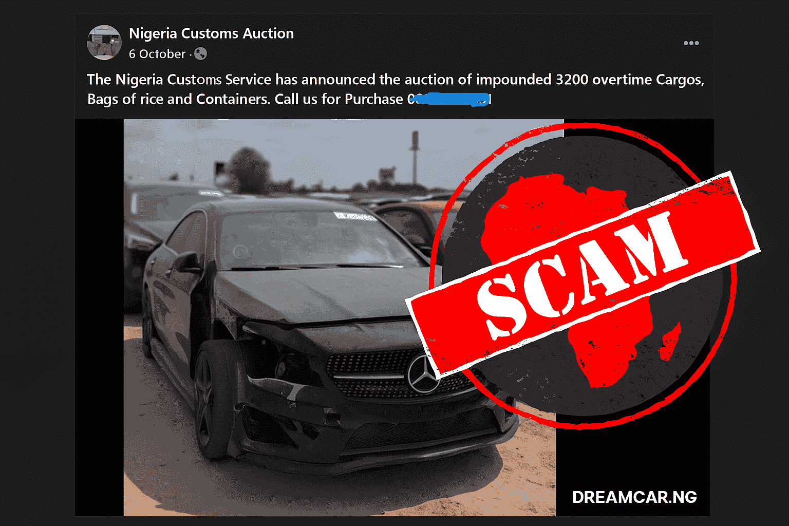 fraudster post of cars seized by the Nigeria Customs Service available for auction online