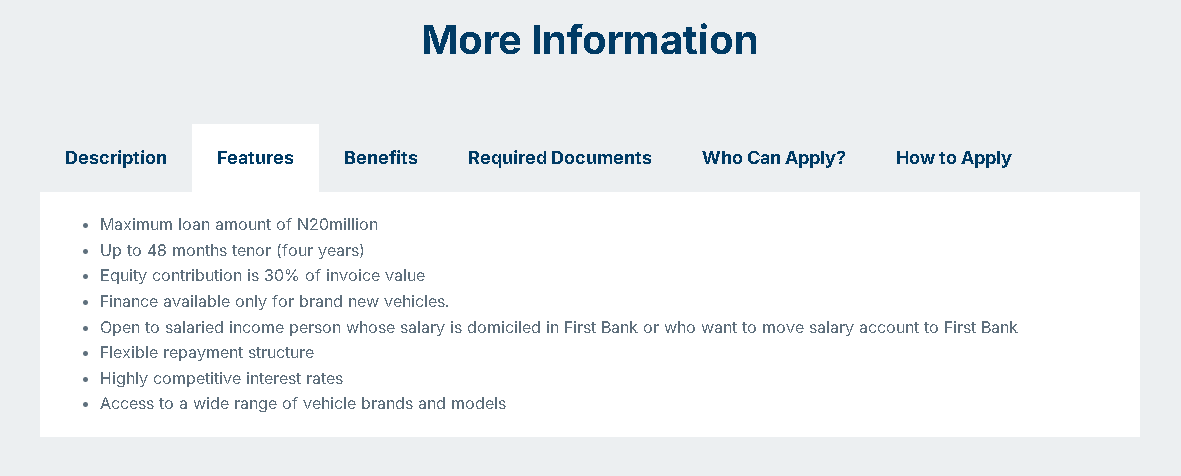 snapshot of the first bank auto loan page