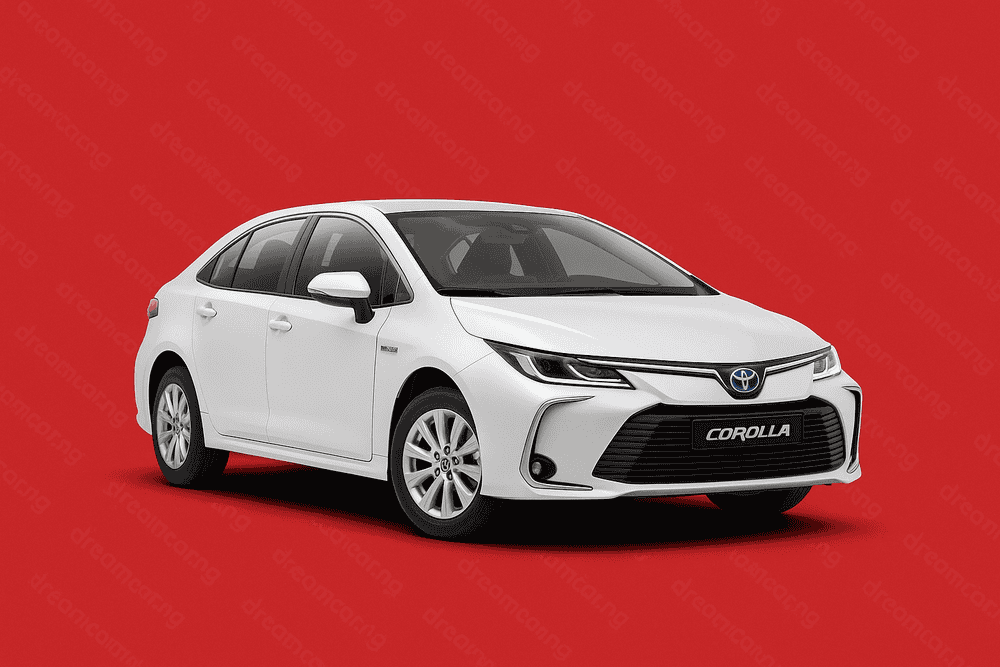Toyota Corolla car on a red dreamcar.ng pattern background