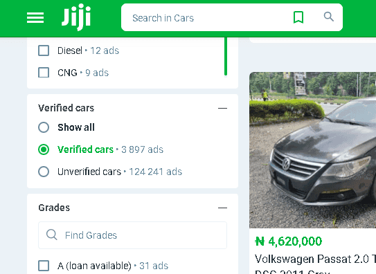 Jiji verified cars filter